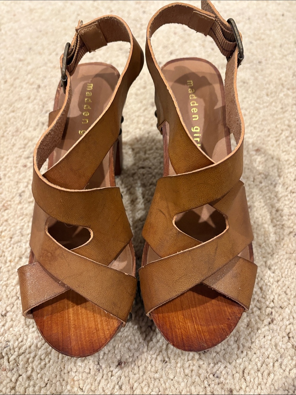 Madden Girl Tan Crisscross Wedge Sandals